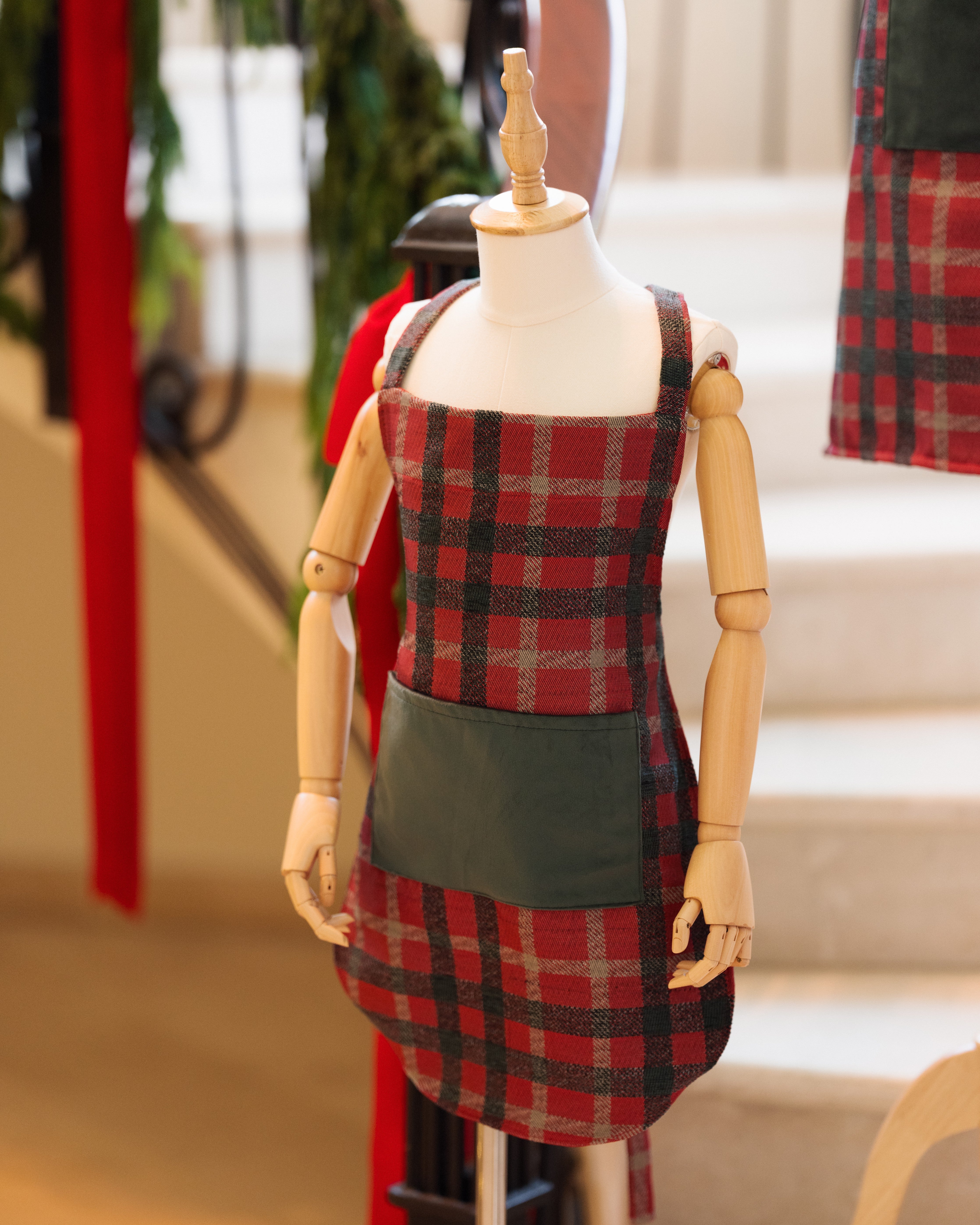 Red Tartan Kids Apron with Pocket