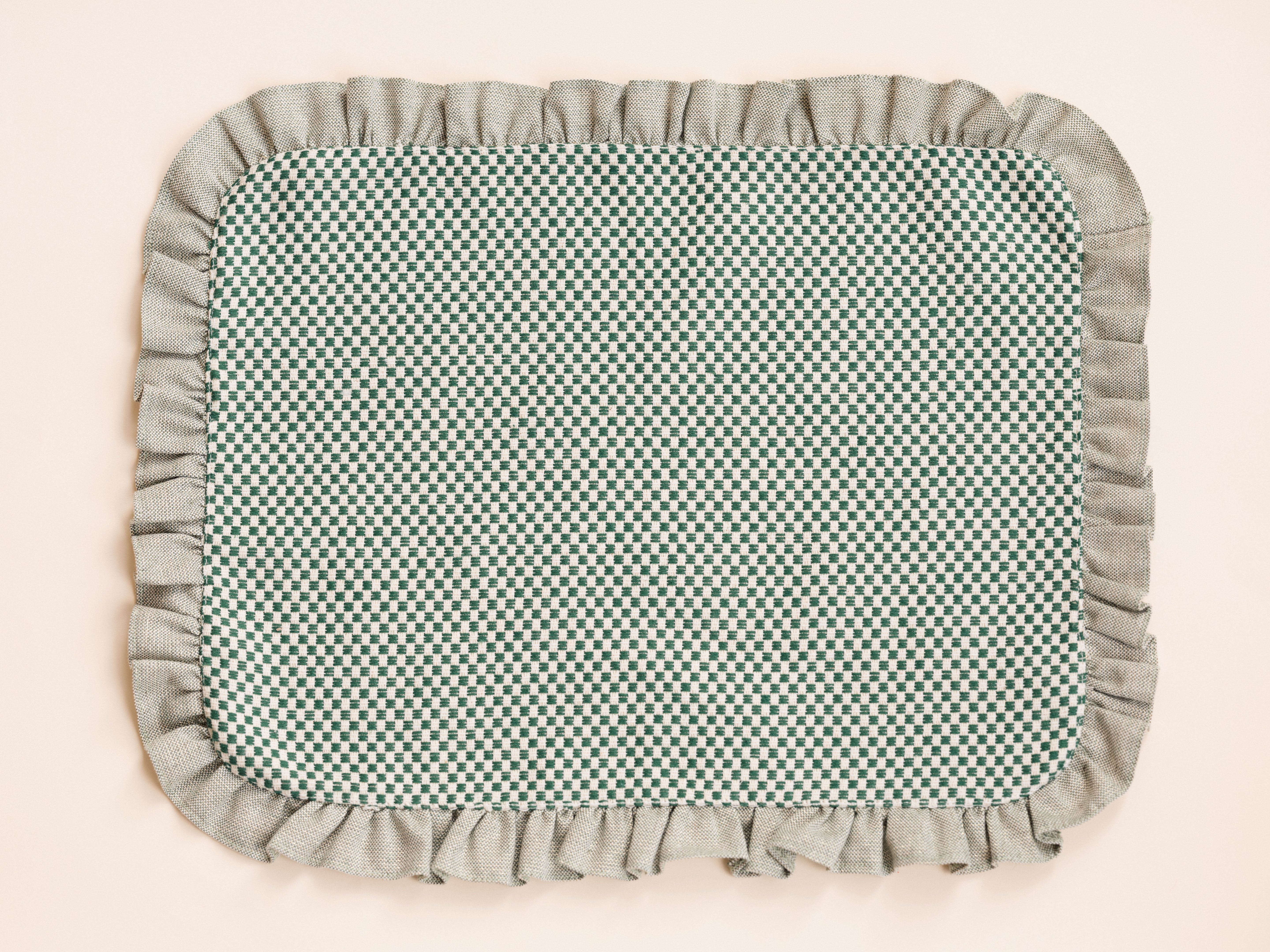 Rectangular Green Check Placemat with Ruffled Edge